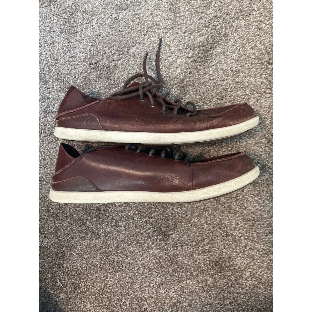OluKai NALUKAI Men's Brown Leather Lace Up Shoes Size US 10 EUR 43 Boat Shoes
